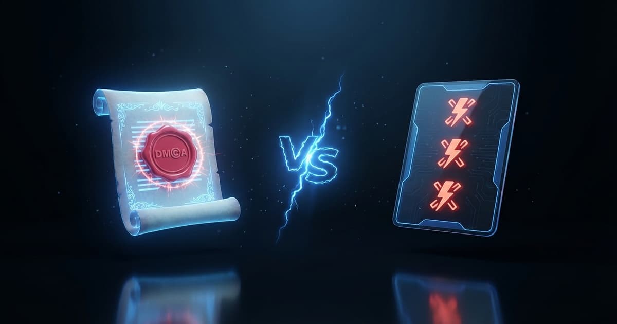 DMCA takedown vs copyright strike comparison — legal document versus platform warning strikes showing the key differences for content creators