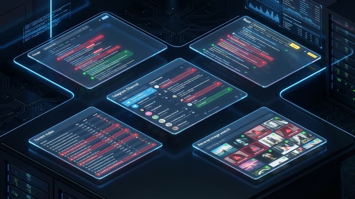 Piracy detection across platforms — searching Google, Yandex, Bing, and Telegram for pirated course content using free methods