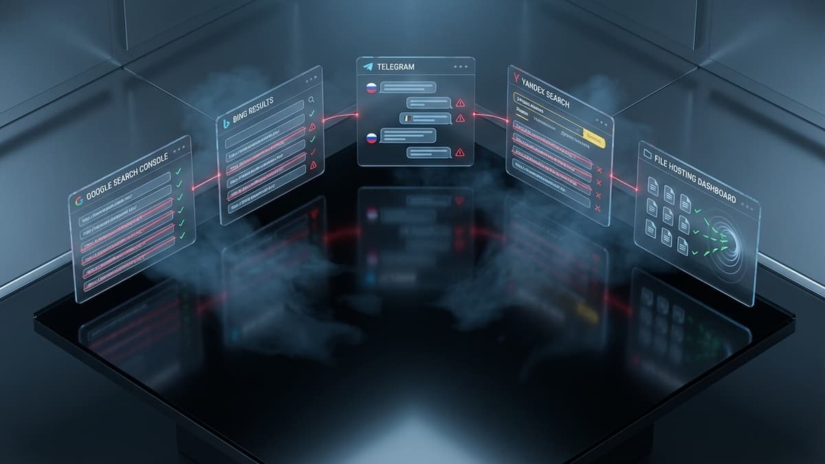 Course creator filing DMCA takedowns across multiple platforms — Google, Bing, Yandex, Telegram, and file hosting services for pirated course content removal