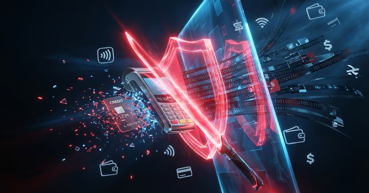 Payment processor piracy guide — credit card being blocked by digital shield showing how to report piracy to Stripe, PayPal, Visa, and Mastercard